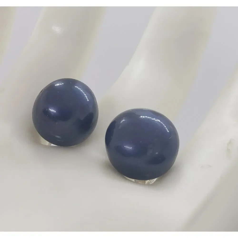 Vintage HUGE Gray Pearl Earrings Large Size Peacock Iridescent Pierced Stud